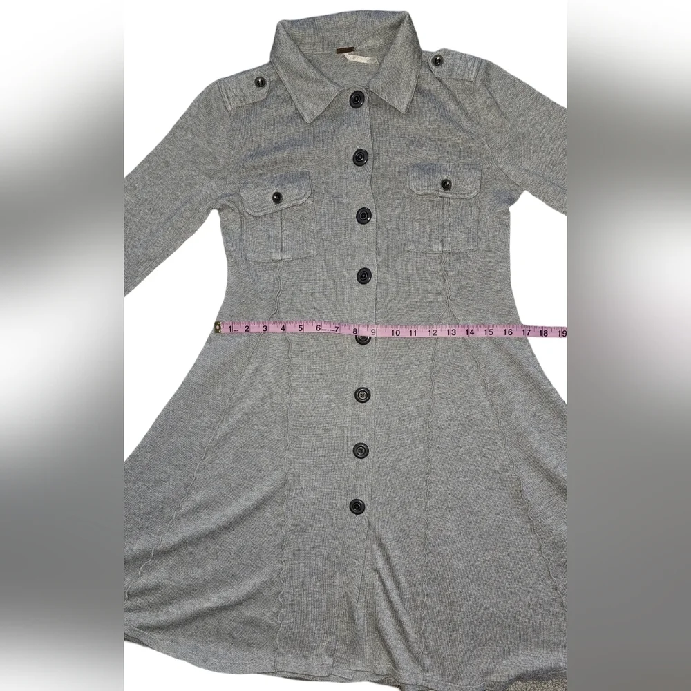 Free People Gray Military Button Front Fit & Flare Sweater Dress Jacket Sz S - Picture 11 of 16